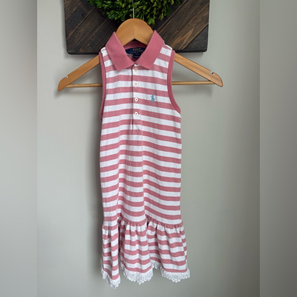 Girls Polo by Ralph Lauren Pink and White Striped Dress sz 7